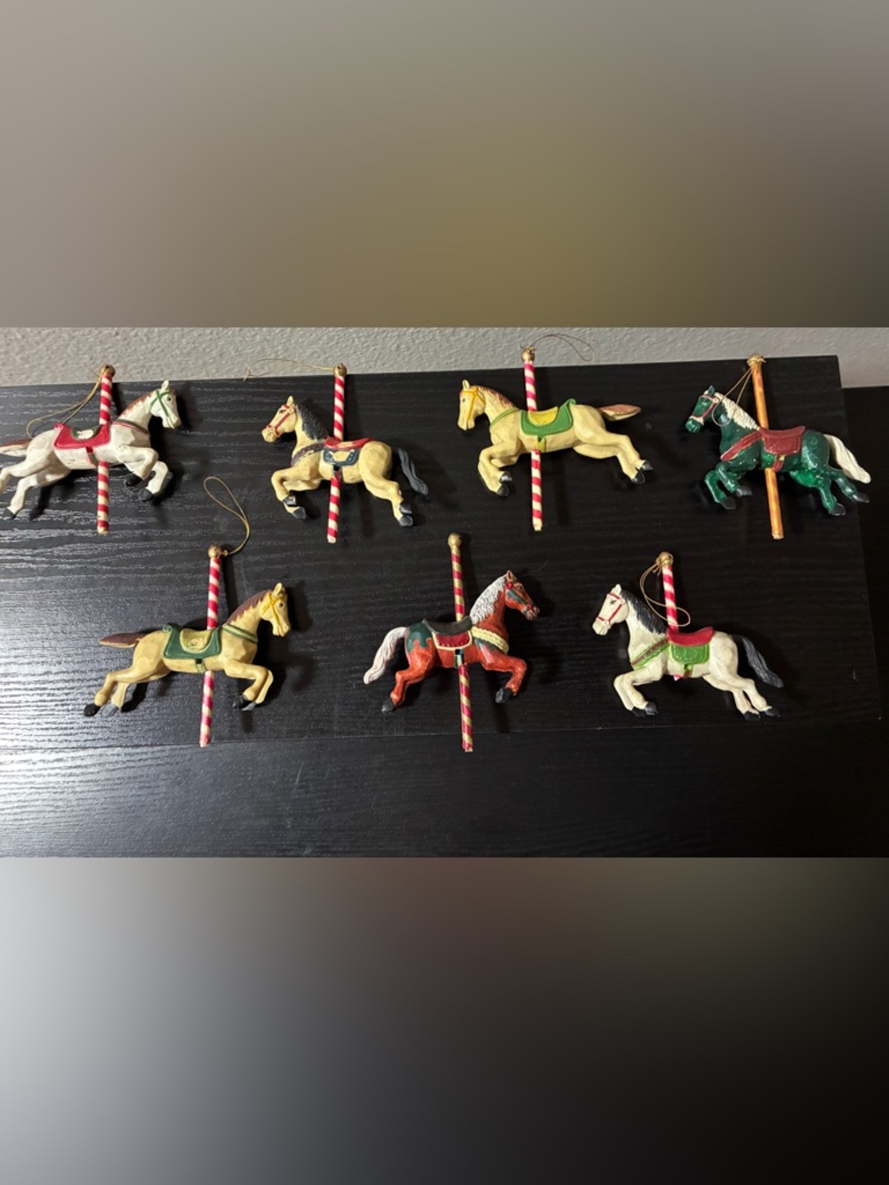 Vintage Carousel Horse Ornaments Set Of 7